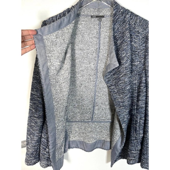 Vince Women's Textured Marled Tweed Draped Jacket L Blue Open Cascade EUC! - Picture 4 of 9